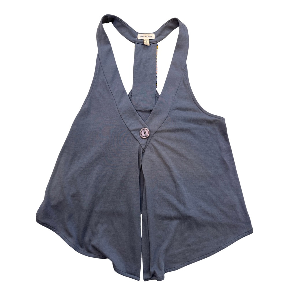 Y2K Gray Beaded Racerback Tank Top Boho Festival Small Silence and Noise